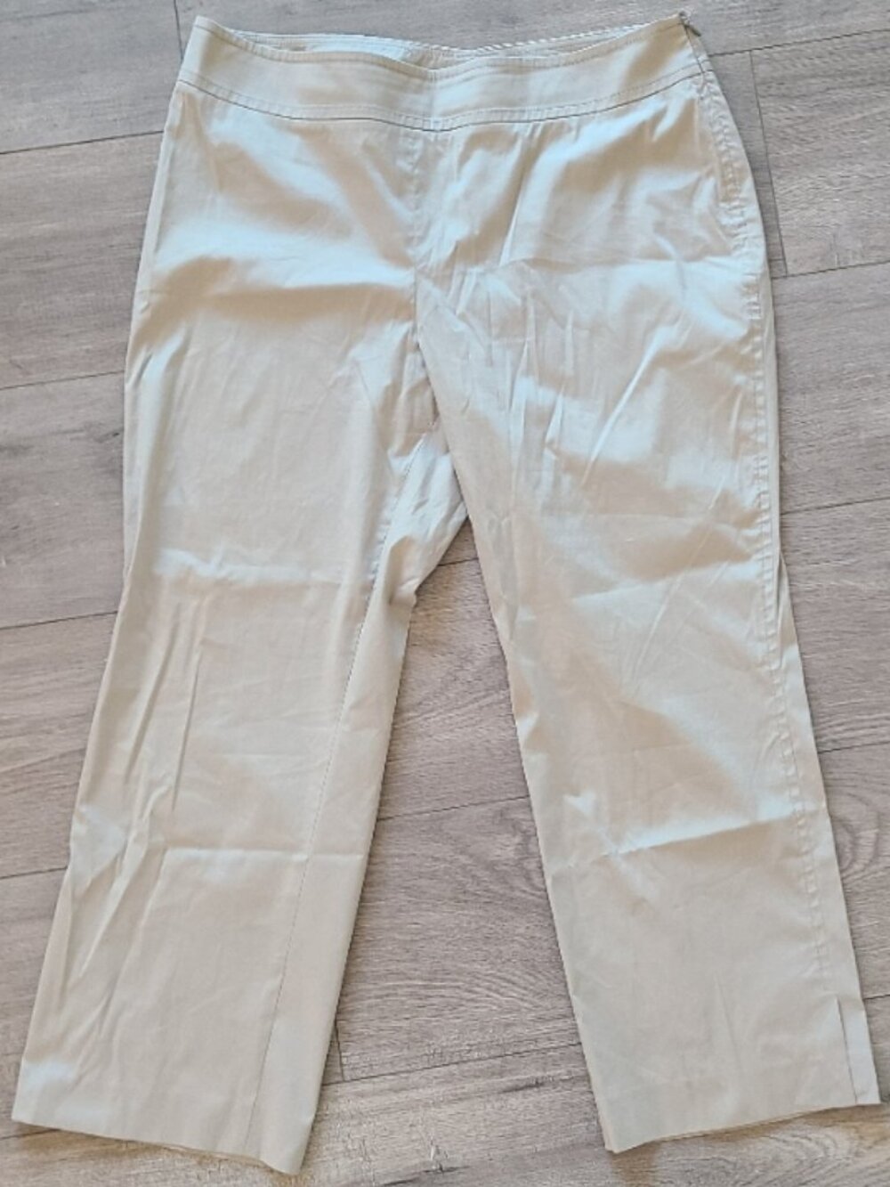 AKRIS PUNTO STRETCH COTTON CROPPED FLAT FRONT PANTS CAPRIS DOUBLE VENT HEM sz 14